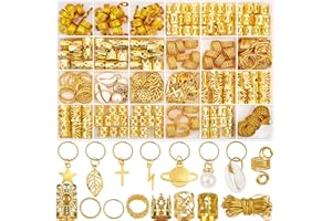 Lucomb 259 Stück Haarschmuck für Zöpfe, Haarschmuck für Dreadlocks, Haarschmuck für Frauen, Metallene goldene Zopfringe, Manschettenclips für Dreadlocks, Accessoires für Haarzöpfe.