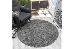 ‎SANAT SANAT Teppich Rund - Grau Hochflor, Langflor Modern Teppiche fürs Wohnzimmer, Schlafzimmer, Esszimmer oder Kinderzimmer, Größe: 200x200 cm