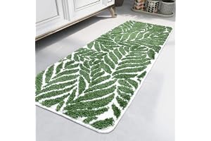 homantic mörkgrön badrumslöpare med bladmotiv, 60 x 150 cm | Halkfri vattenabsorberande matta, grön dekoration för badkar, du