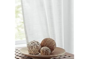 Fmfunctex White Sheer Voile Curtains for Bedroom 54 Drop Linen Eyelet Curtains for Living Room Linen Textured Light Filtering Window Curtain Drapes for Dining Room 2 Panels