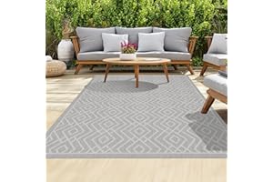 homeart Outdoor Rugs | Easy-Cleaning Indoor & Outdoor Area Rugs for Porch, Deck, Balcony, Garden, Picnic, Kitchen, Hallway | UV & Weather-Resistant Large Patio Rug Mats | Grey Cream, 80 x 150 cm