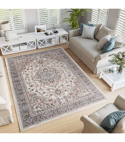 Tappeto Dubai Pelo Corto 120x170 Cm - Design Floreale Crema, Polipropilene, OEKO-TEX, Per Soggiorno - Foto 5