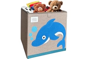 MISHMASH Foldable Toy Basket – Collapsible Storage Box for Children/Toddler/Baby - 33 x 33 x 33cm Cube Children’s Storage Unit – 9 Cute Animal Designs – Sturdy, Portable and Compact (Dolphin)