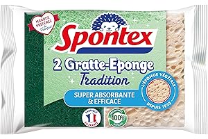 SPONTEX - Gratte-Eponge Tradition - 2 éponges végétales - Super absorbantes et efficaces