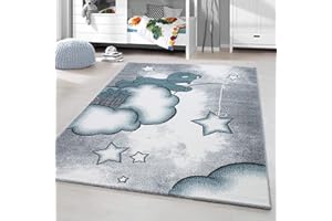 HomebyHome Tappeto per bambini Blu 120 cm Rotondo design di adorabili orsetti per la stanza del bambino facile da pulire