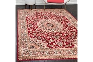 Mazovia Orientalisch Vintage Teppich - Kurzflor - Muster mit Medaillon - Traditioneller Teppich für Wohnzimmer, Esszimmer - ÖKO-TEX Wohnzimmerteppich - Rot 200 x 300 cm