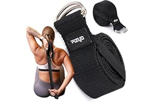 ‎FIZYO Fizyo Bawełniany Pasek do Jogi, Pilatesu, Fitnessu, Regulowany z Metalową Klamrą D, 100% Bawełny, Długi 240 cm, Idealny do Rozciągania i Trzymania Pozycji, dla Początkujących i Zaawansowanych