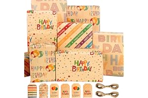 BWLOIES Papier Cadeau d'anniversaire Papiers Cadeaux Recycle,Papier Anniversaire d'emballage,Papier Emballage Cadeau,Kraft Papier Cadeau Feuille,Wrapping Paper Happy Birthday Enfant Garçon Fille Femme Homme