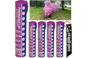 PYROWEB.DE Rauchfackel Pyrorauch L55 im 5er Pack in Rot Blau Gelb Grün Orange Weiß Türkis Schwarz Rosa Lila Pink Braun von Pyroweb mit Anhänger (Pink)