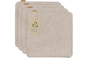 Miqio Cojín de asiento de fieltro cuadrado con puntos antideslizantes, 35 cm, juego de 4 unidades, para interior y exterior, sostenible, de botellas de PET recicladas, cojines lavables antideslizantes