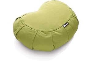 BODYMATE Cojín de Yoga Media Luna 42 cm Largo 30 cm Ancho 15 cm Alto | Relleno de cáscaras de Trigo sarraceno | Funda extragruesa y Lavable en Lavadora de algodón 100% | Cojín de meditación