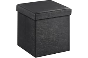 SONGMICS Puof Contenitore da 38 cm, Cassapanca Pieghevole, Poggiapiedi, PU, Portante di 300 kg, per Ingresso, Soggiorno, Camera da Letto, Nero Inchiostro LSF101