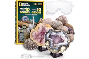 BLUE MARBLE National Geographic 10 geodas Premium para Romper – Incluye Gafas y Soportes – Kit de Ciencia CTIM, Regalo de geología para niños