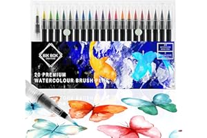 Bik bok Creations 20 Watercolour Brush Pens Set – Real Nylon Tips, Water-Based Ink, Includes Refillable Blending Brush – Ideal for Colouring, Calligraphy, Journaling & Art Projects