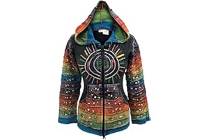 SHOPOHOLIC FASHION Acid Washed Multicolor Patchwork Hoodie, Rainbow Striped Sleeve Hippy Jacket