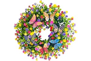 LUCKYCAO Door Wreath, All Year Round, Colourful Artificial Flowers Wreath, Artificial Eucalyptus Wreath for Farmhouse, Garden, Wall, Living Room, Hallway, Wedding, Front Door Decoration (Cutter, 43 cm)