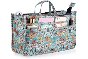 IGNPION Torba z nadrukiem, organizer do torebki, 13 kieszeni, rozszerzalna wkładka, woreczek, zapięcie na zamek błyskawiczny, organizer, torba na pieluchy, wkładka z uchwytem (zielony wielokwiatowy)