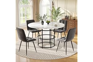 Gxffipw Round Dining Table with 4 Chairs Set for 4 People, Round Dining Table 100 x 100 x 76 cm with Black Metal Legs and 4 Grey Velvet Dining Room Chairs, Kitchen Furniture, Dining Room Furniture