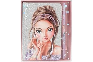 Depesche 12645 TOPModel Glitter Queen-Set Regalo di quaderno e Matita, Pagine Foderate e Copertina Scintillante, Colore Bianco