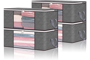 Vieshful 4 Piezas Bolsa de Almacenamiento de Ropa,35L Organizador de Armario Plegable Transpirable con Asa Reforzada para Edredones, Mantas, Ropa de Cama,Gris