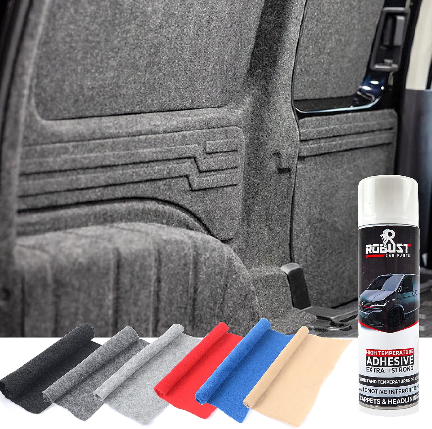 Van Lining Carpet - Various Size 4 Way Stretch Camper Conversion Pliable Trim(White-Grey,1 Metre x 2 Metre +1 Can)