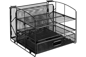 ‎AMAZON BASICS Amazon Basics Rechteckig , Schreibtisch-Organizer, 3 Ablagen mit Schublade und Hängeregister, schwarz