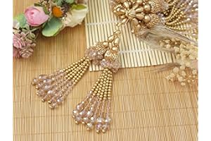 Feathers Creation Ltd Sew on Tassels garland for Curtain Edge Blouse Latkan Wedding Dress Tassel Sold per Pair 5 inch Inch Long (Dull Gold)