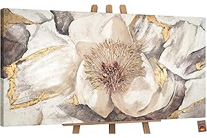 YS-Art Pittura acrilica su Tela Malva Soggiorno Arte Astratta Moderna Dipinta a Mano Grande Fiore Biondo 160x80 cm