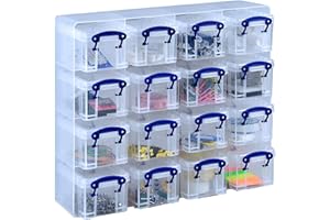 REALLY USEFUL BOX Really Useful Organiser, 16 x 0.14 Litre Storage Boxes in a Clear Plastic Organiser and Clear Boxes