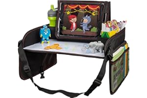 Lusso Gear Bandeja de viaje para niños pequeños para asiento de coche, bandeja de viaje para niños, bandeja de vuelta para avión, accesorios esenciales de escritorio de viaje para niños (rojo)