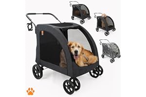 MY DUQUE - Chariot pour chiens Chester - Poussette pour grands chiens, poussette pour chats, pliable, incluant une protection contre la pluie, un porte-gobelets, max Poids 50 kg, couleur noire