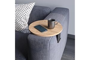 SUGODESIGN Couch-Tablett Armlehne, Einstellbarer Sofa-Tablett, Getränkehalter, spezielles Design praktischer Metallhalterung, Sitzgarnitur Ablage, Durchmesser ⌀ 35 cm (Holz-Optik)