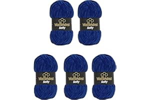 Wollbiene Softy, 5 gomitoli di lana di ciniglia da 100 grammi, per lavorare a maglia, lana per bambini, 500 g (blu scuro 18)