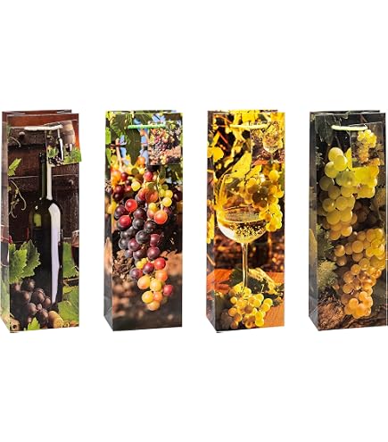 TSI 85285 Sachetti da Regalo per Bottiglie, 4 Motivi di Vino, Misura 36 X 12 X 8 Cm, Confezione da 12 Pezzi