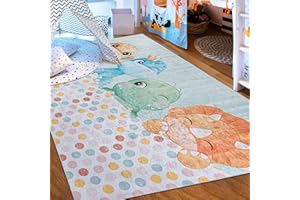 Mazovia Tappeto Salotto - Tapeto Stampato Pelo Corto - Morbido Tappeto Camera da Letto - Antiscivolo Tapeto EMMA - Tappeto Bambini Motivo Animali - Multicolore 140x200cm