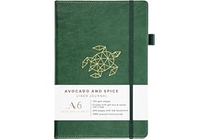 AVOCADO & SPICE Small Notebook A6 by Avocado and Spice® - A6 Pocket Notepad with Gift Box & Velvet Bag – Small Notepad Hardback Lined Journal - Faux Leather with 200 Thick Page (Green, Lined)