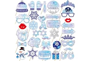 POPOYU 33Stück Weihnachten Foto Requisiten,Fotobox Accessoires Weihnachten,Weihnachtsparty Foto Requisiten Photo Booth,FotoboxWeihnachten,Gefrorene Schneeflocke FotoRequisiten für Weihnachtsfeiern Dekoration