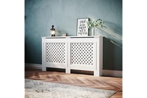 SONNI Okładzina grzejnika, drewno, biała, mała, diamentowa, osłona grzejnika, osłona, 152 x 19 x 81,5 cm, nowoczesna, GRCC15W-1.