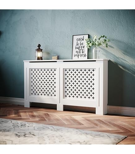 Vida Designs Milton Cache-radiateur Unfinished - Grand - Lattes horizontales modernes pour une circulation optimale - H82xW152xD19cm - MDF non peint Idéal pour salon et couloir