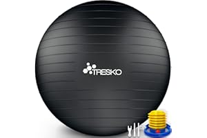 TRESKO® Gymnastikball BPA-Frei inkl. Luftpumpe | Ball für Fitness, Yoga, Gymnastik, Schwangerschaft, Core Training, Rücken | Yogaball Pezziball Pilatesball Sitzball Anti-Burst 300 kg