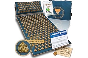 CALM ELEPHANT ORIGINAL Mandala PRO ECO Intensive Acupressure Mat 3-Piece XL Set with Neck and Lumbar Pillows, Foot Mat, Bag – Heating Function, Complete Massage Mat for Pain and Stress Relief - Blue