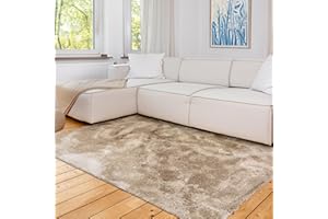 ‎ASTRA Astra Hochwertiger Teppich Wohnzimmer, Schlafzimmer - Kuscheliger Hochflorteppich weich - Weicher Bodenbelag für Innen - Teppich Marmor beige, 120x180cm