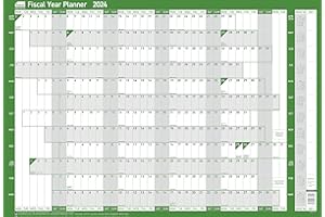 Sasco 2024 Fiscal Year Wall Planner, Financial Year Wall Planner Set, Large Whiteboard Style Dry Erase Calendar, Board Mounted Tax Planner & Dry Erase Pen, Wall Chart & Notice Board, Green, 915x610mm