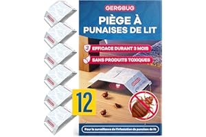 Gerobug Lot de 12 pièges à punaises de lit - Piège adhésif efficace avec puissant attractif pour la détection précoce des punaises de lit - Surveillance sans produits chimiques et prêts à l'emploi
