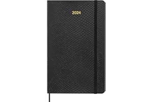 Moleskine Agenda Semanal 12 Meses 2024 con Caja, Agenda 2024, Tamaño Large 13x21, Portada Suave y Cierre Elástico, Falsa Piel de Serpiente, Color Negro