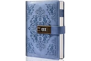 CAGIE Lock Journal für Frauen, Vintage, nachfüllbar, Tagebuch mit Schloss, 224 Seiten, Leder, gesperrtes Tagebuch für persönliche Geheimnisse, Schreiben (blau)