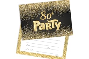Olivia Samuel 20 x Black and Gold Effect 80th Birthday Party Invitations from Ready to Write with Envelopes