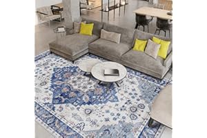 Vamcheer Alfombra de área Vintage - Alfombra de Salón Imitación Cachemira de Antideslizantes y Lavable,Alfombras Decorativas para Habitación,Comedor,Pasillo,Azul Retro 160x230 cm