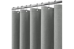 VANZAVANZU Tenda da Doccia Impermeabile con Ganci in Metallo Tenda da Bagno in Tessuto Lino Poliestere Antimuffa per Vasca da Bagno Stanza Bagnata Box Doccia - 182 x 198cm (Grigio)