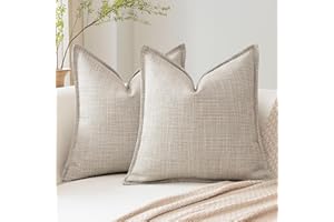 Artscope Pakiet 2 głębokich beżowych dekoracyjnych poszewek na poduszki 40 x 40 cm, miękkie poduszki teksturowane z lnu na kanapę, poduszki do sypialni, salonu, domu, stylizowane na farmę, z